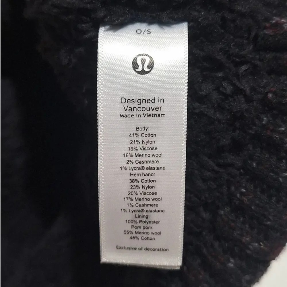 Lululemon Athletica Beanie Women's OS Fleece Lined Black Maroon Outdoor Gorpcore